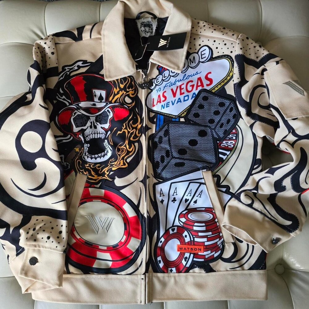 Stylish Beige Graphic Military Jacket